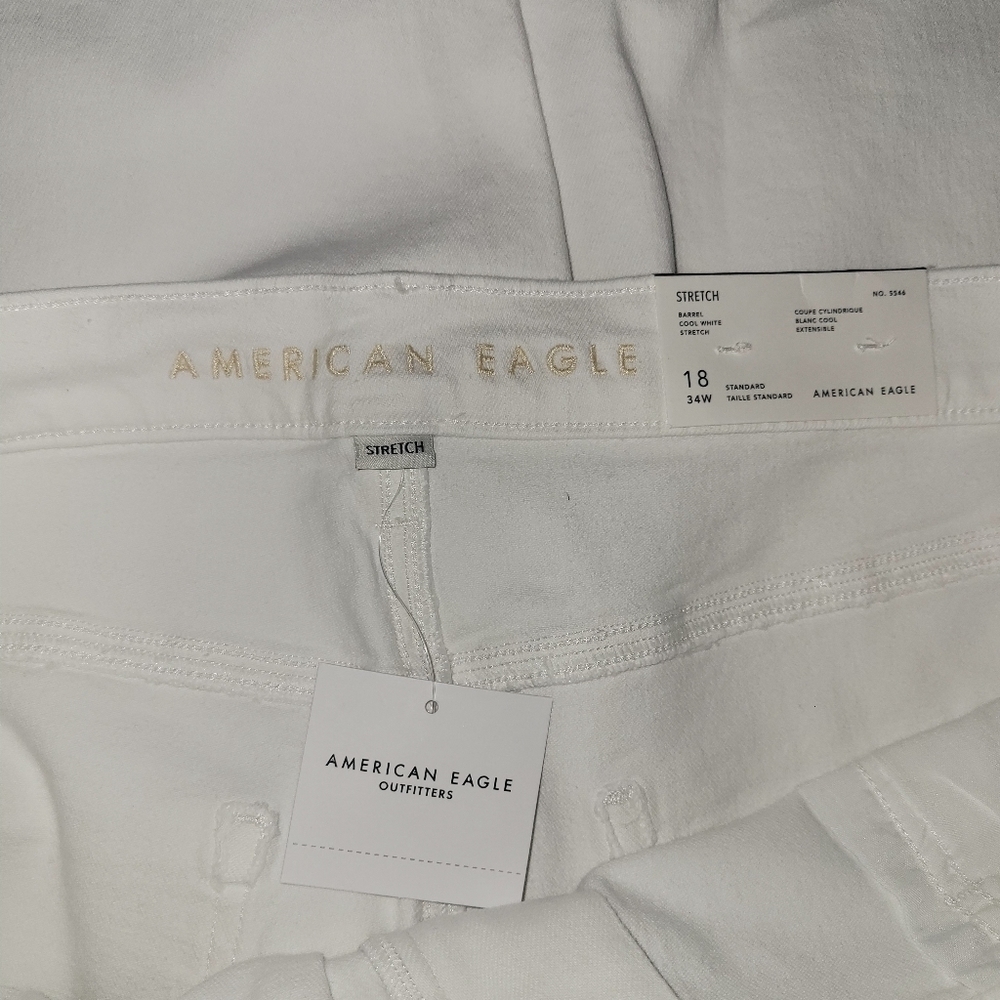 NWT AE White Mid Rise Stretch barrel jeans Size 18, Size 16 - Picture 7 of 9